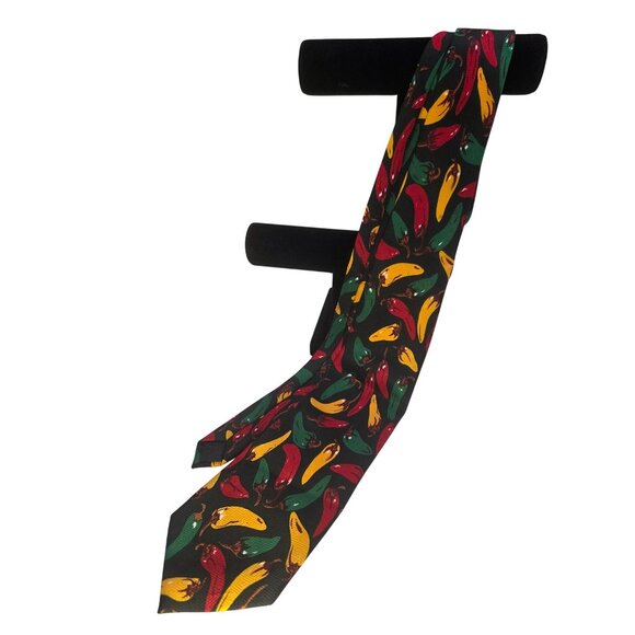 Mens Museo Handmade Chili‎ Pepper Tie Black Multicolor Polyester Made In Korea - Picture 7 of 8